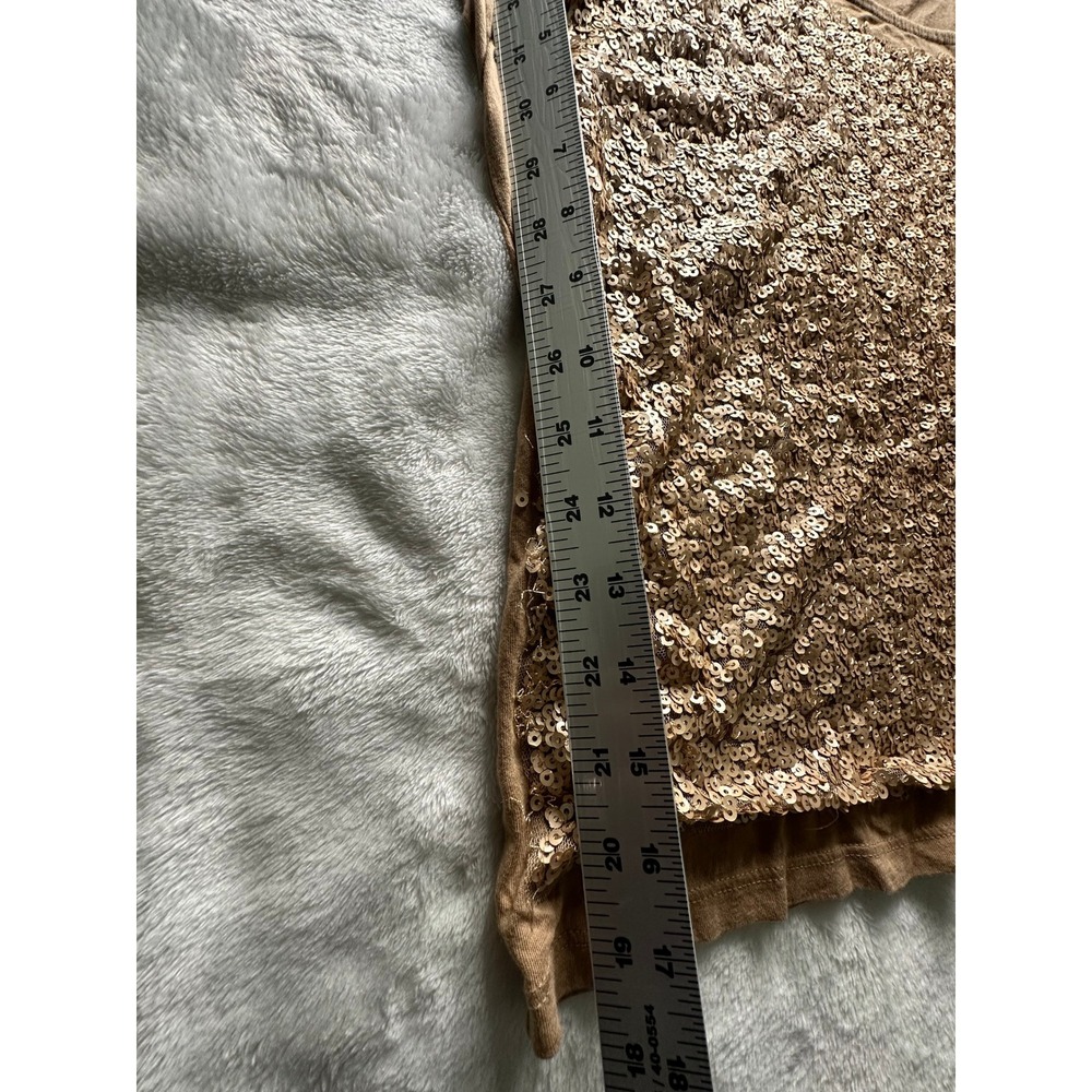 Talbots Woman 2X Champagne Gold Sequin Tank Top Sleeveless Knit Tan Brown-22 - Picture 10 of 11